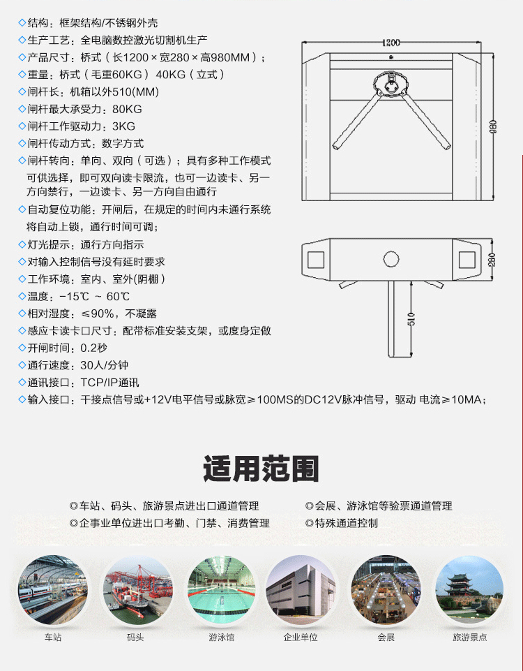 LY-T101 純不銹鋼橋式三棍閘機(jī)